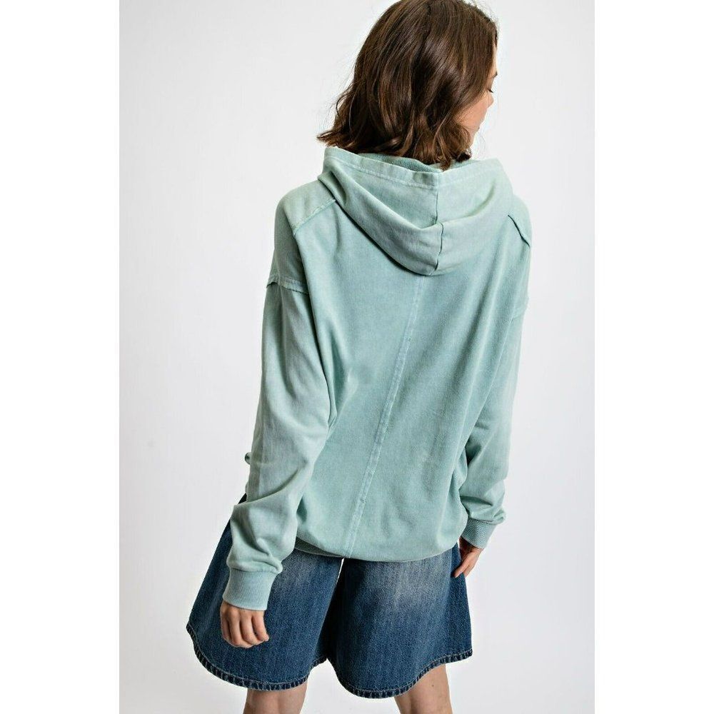 Easel Peacemaker Washed Terry Knit Pullover Hoodie in Seafoam ET22682 - Picture 5 of 5